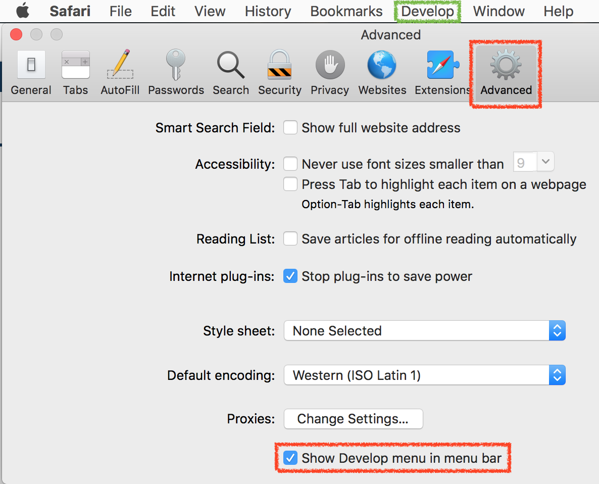 Macbook Safari Preferences Show Developer Menu