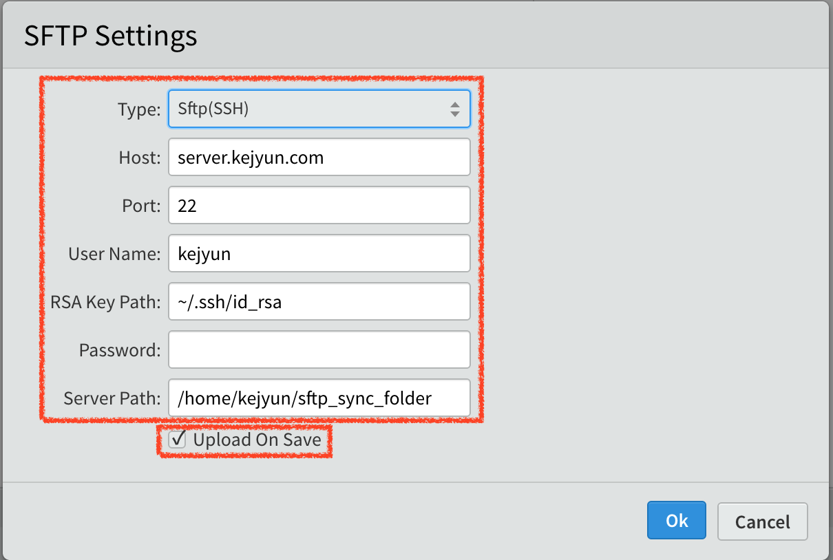 SFtpUpload Pannel SFTP Setting