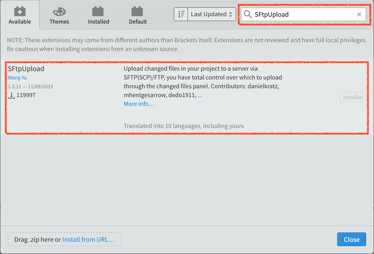 Brackets Extension Manager SFtpUpload